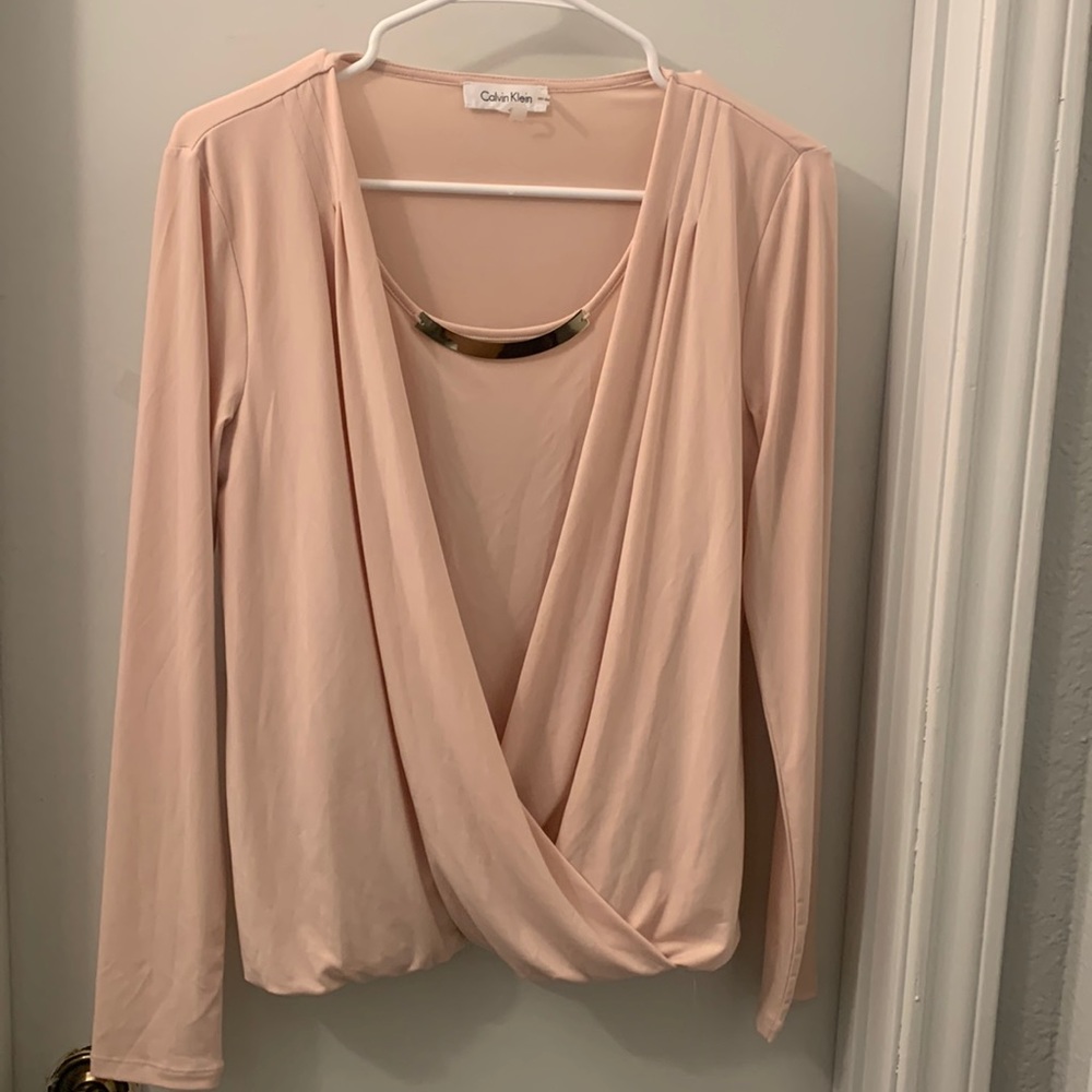 Calvin Klein Pink BLUSH Blouse Top Wrap Front